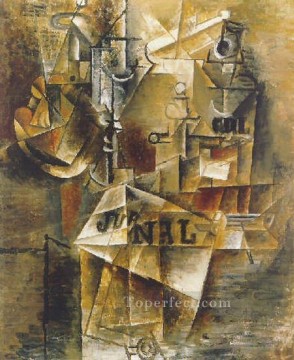 still life Painting - Still life with newspaper 1912 Pablo Picasso